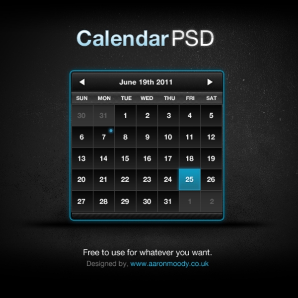 黑暗的UI日歷PSD