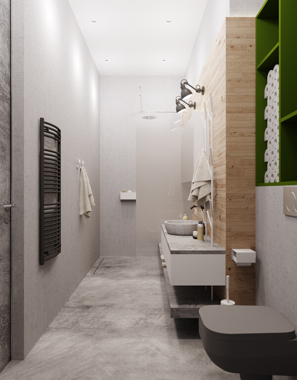 现代时尚卫生间绿色架子室内装修效果图