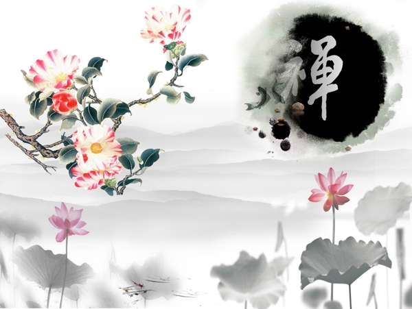 禪意水墨電視背景墻