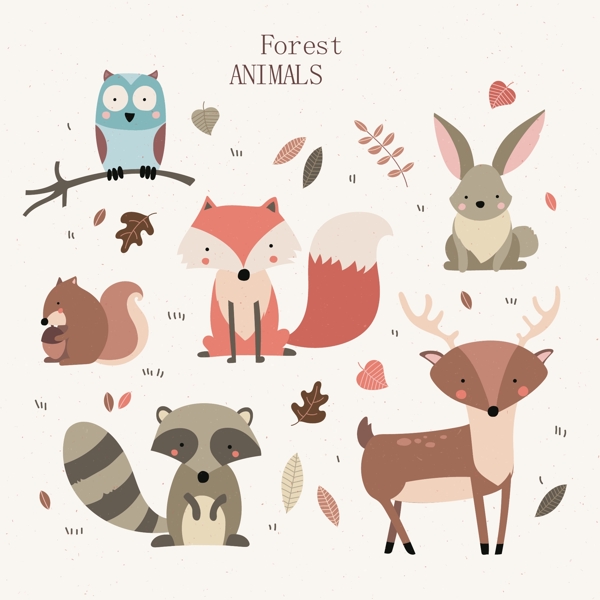 矢量森系卡通动物图案元素素材