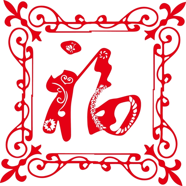 紅色剪紙新年福字可商用