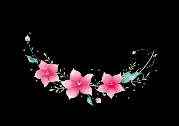 手绘花藤唯美水彩花环粉色花卉绿叶边框素材