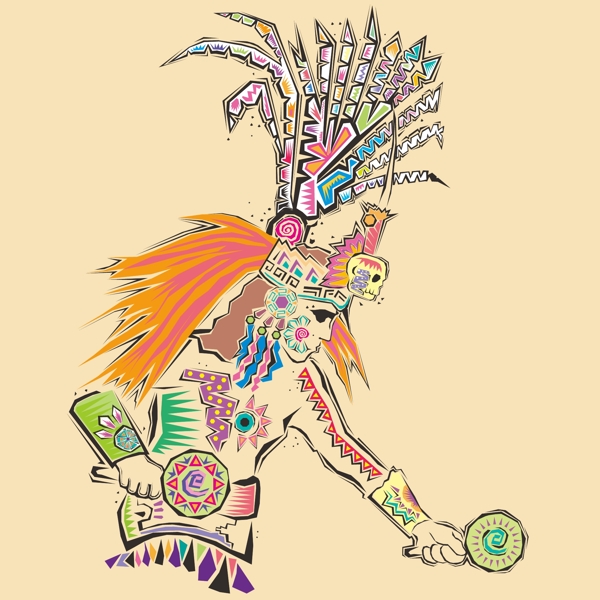 印花矢量圖T恤圖案人物男人印第安人免費素材
