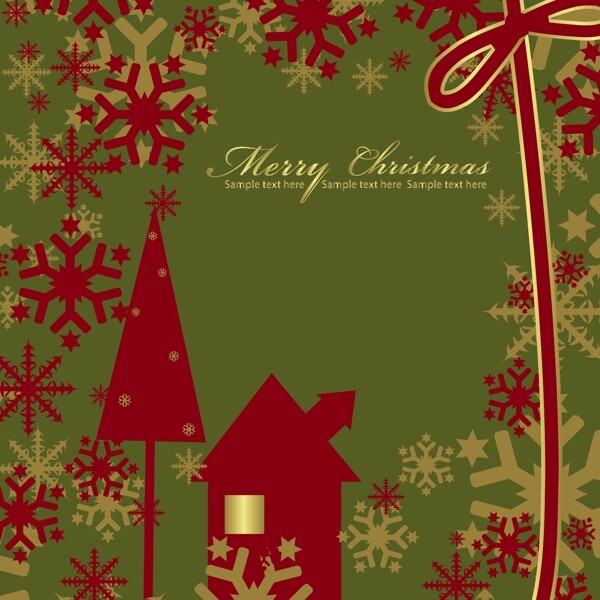 矢量圣诞节丝带挂球雪花动感线条MerryChristmas背景红色房子矢量素材