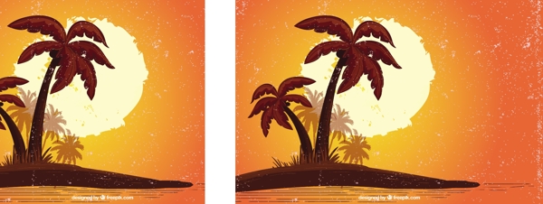 日落和棕榈树背景