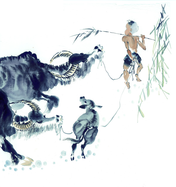 垂柳牧童中國(guó)畫