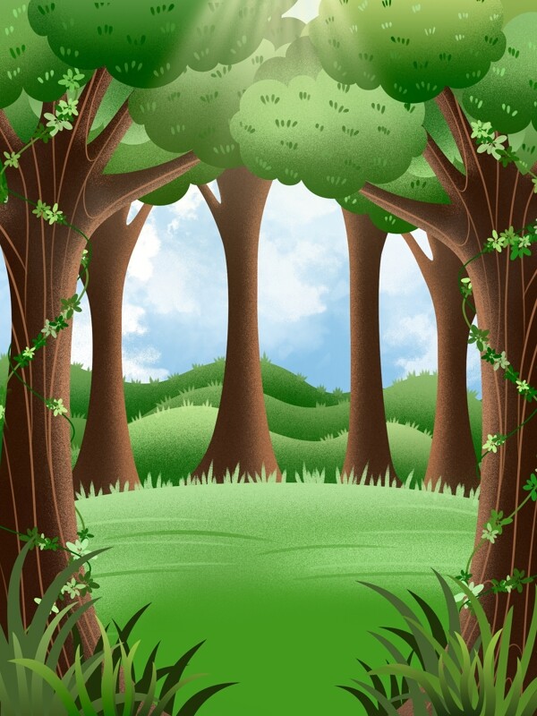 春季唯美手绘树林背景设计