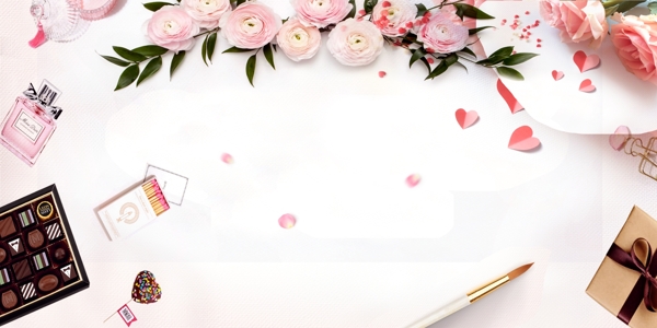 婚礼浪漫手绘粉色花卉背景