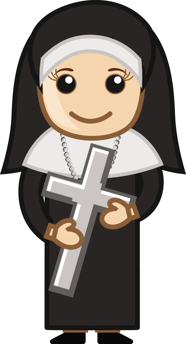修女持有圣十字架矢量字符的卡通插画
