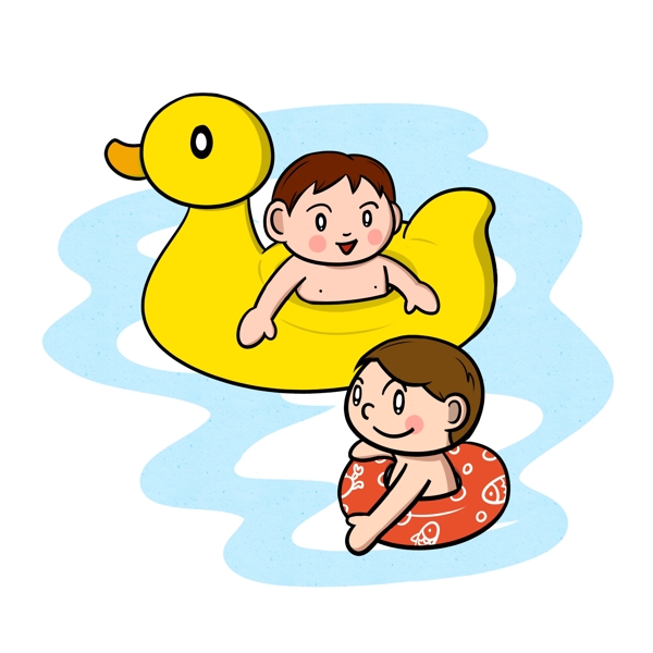 卡通夏季儿童游泳嬉戏png透明底