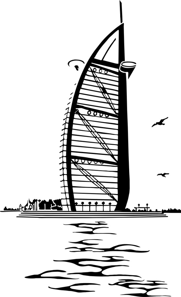 迪拜帆船酒店剪影图图片