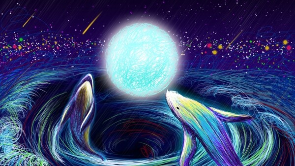 线圈插画海豚向阳而生浪漫星空流星