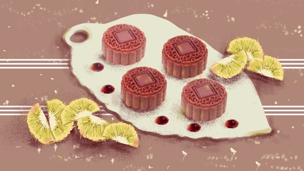 中秋節(jié)月餅果子清新插畫