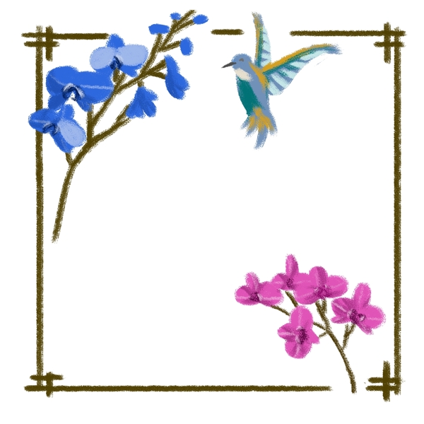 春夏季节花鸟边框之兰花和飞鸟PNG