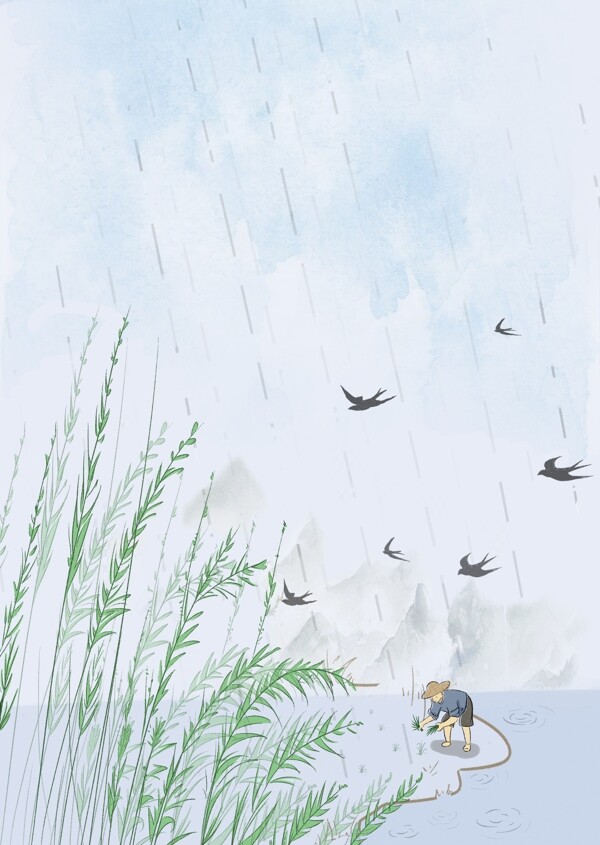 谷雨春种清新传统背景海报素材图片