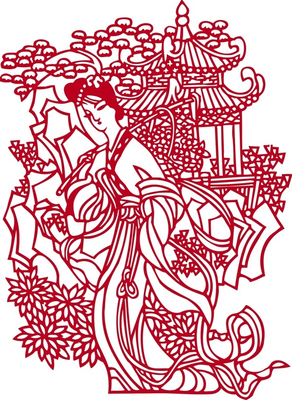 印花矢量圖人物少女女人剪紙免費素材