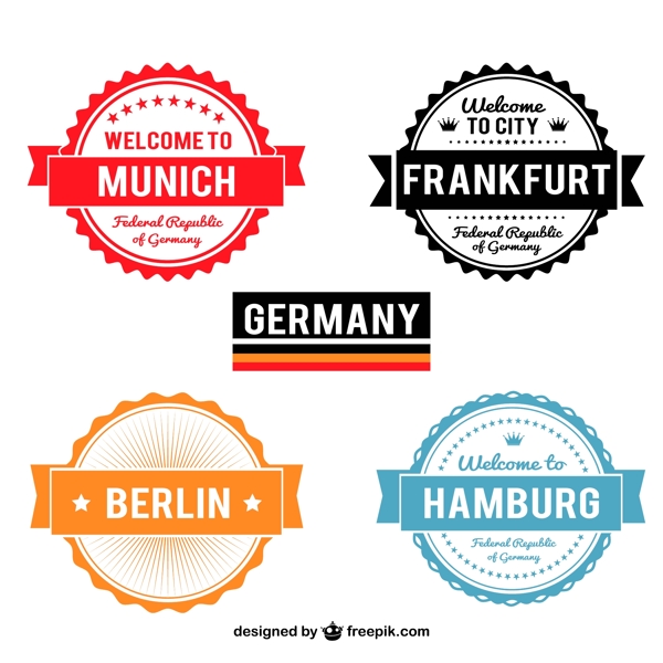 5款德国城市标签矢量素材.