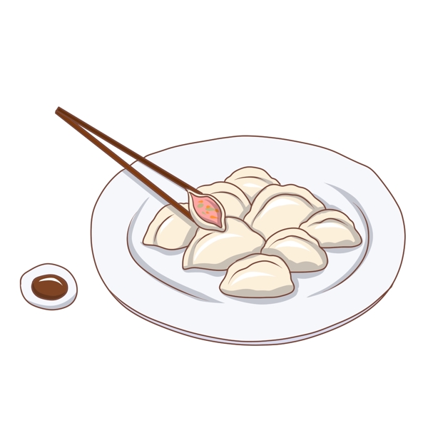 手绘冬至美食饺子插画