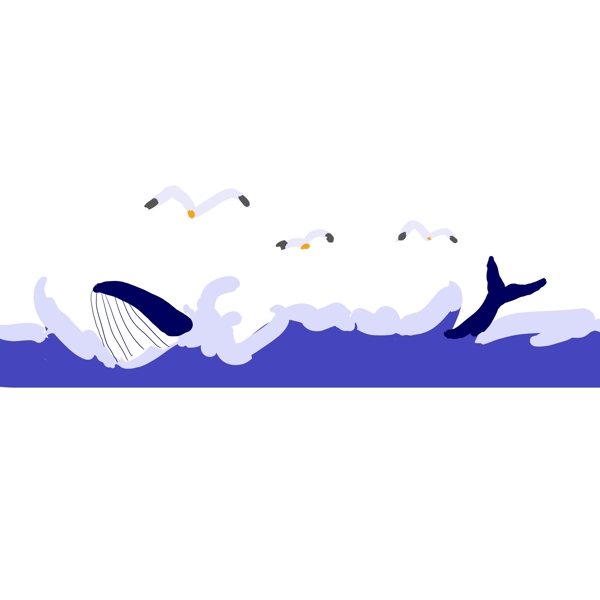 鲸鱼海浪分割线插画