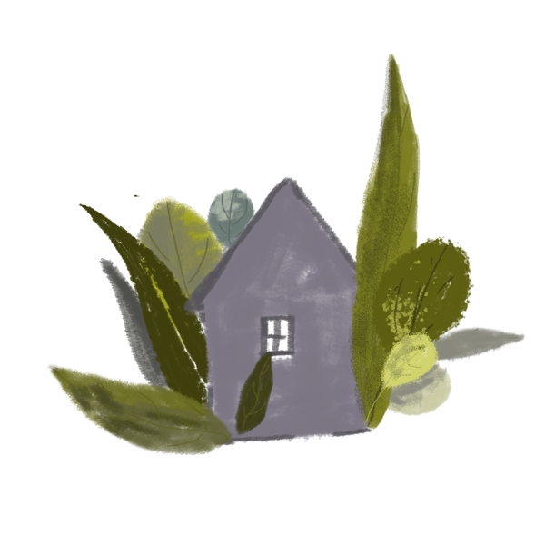 温暖手绘风植物房子可商用元素