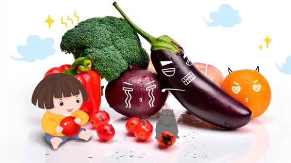 创意摄影图插画水果蔬菜卡通