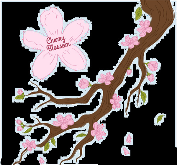 手繪浪漫桃花元素