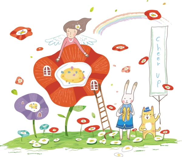 花草插畫卡通人物插畫圖片