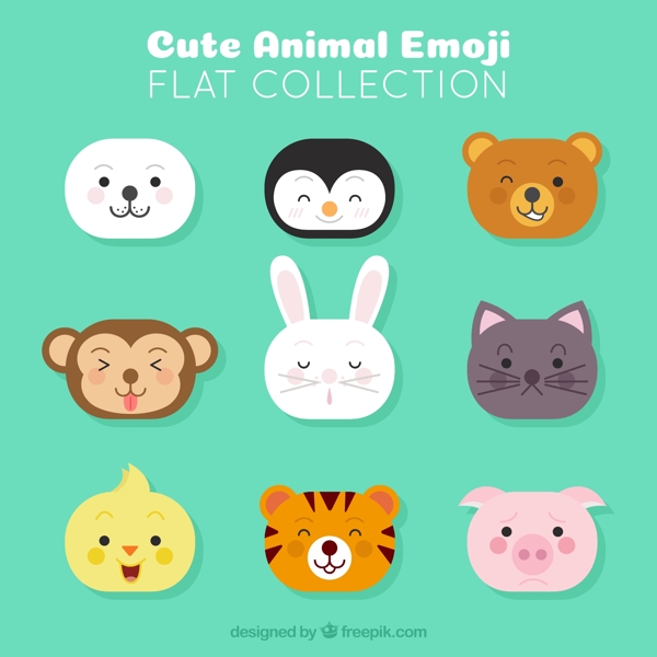 在平面设计中的几个动物emojis