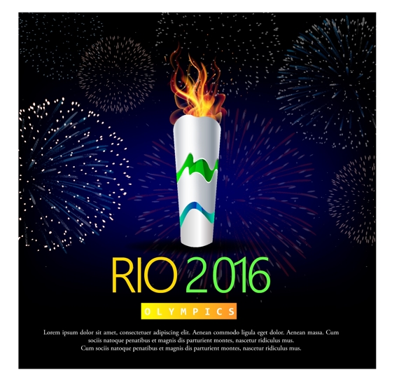 烟花背景与奥运火炬巴西奥运会矢量图