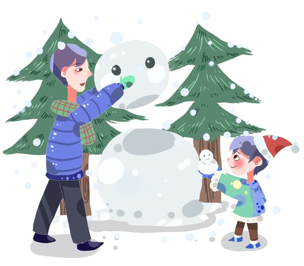 圣诞节与父亲堆雪人