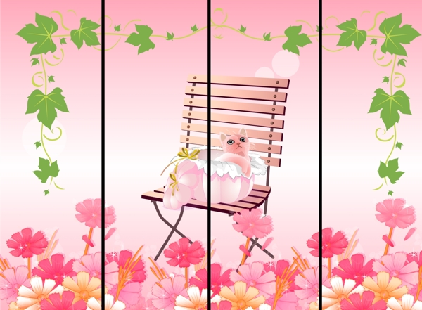 移門貓與花