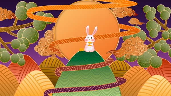 原創(chuàng)中秋流光溢彩插畫