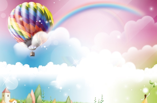 矢量彩虹气球海报素材psd图片