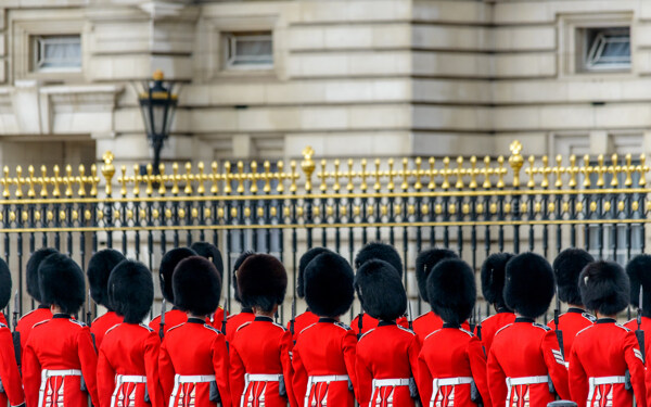 伦敦栅栏前成排的士兵图片