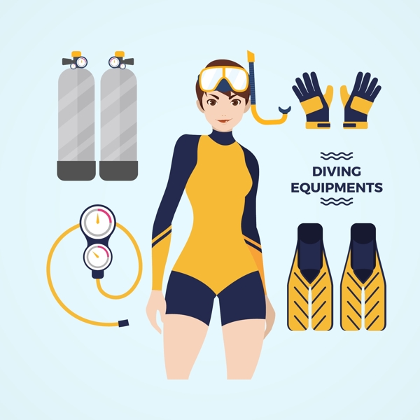 平面潜水运动女性用品元素