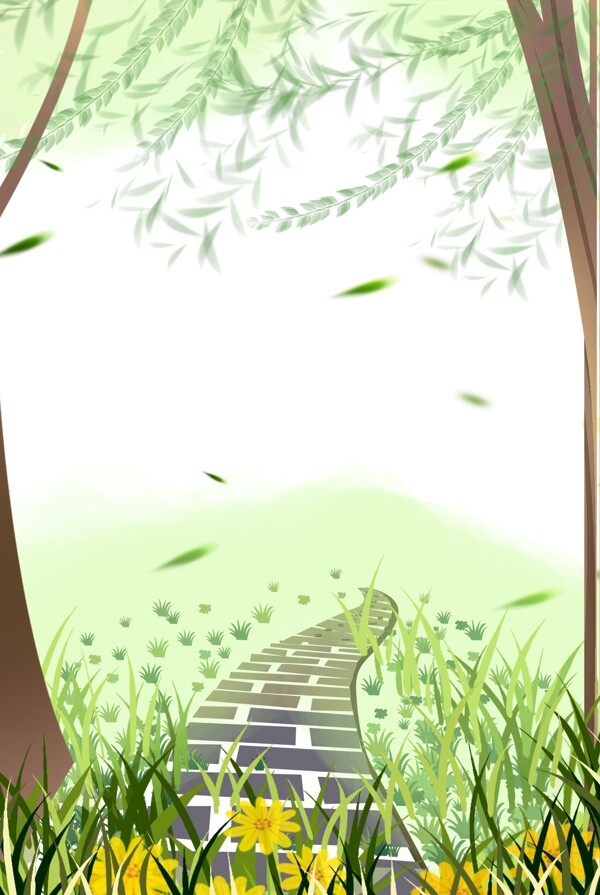 簡約春天花草背景邊框