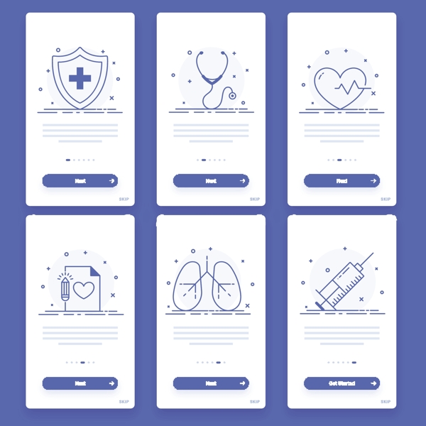设置六个用户界面模板布局健康和医疗概念