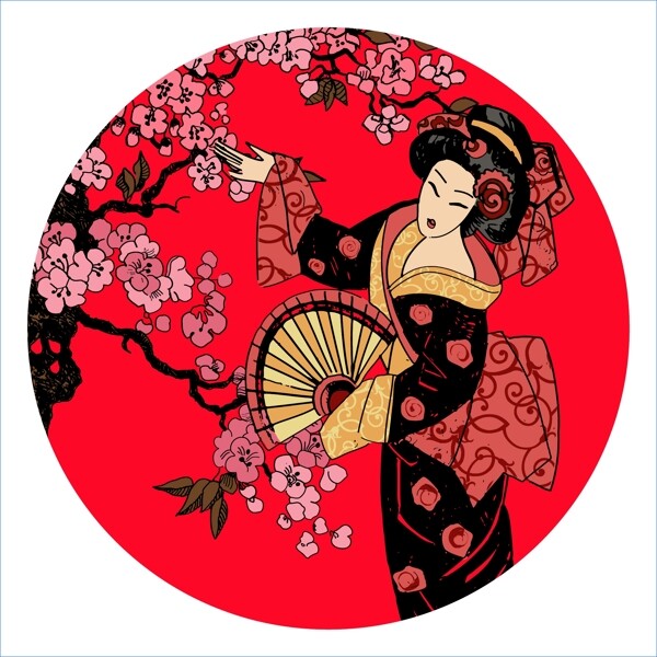 日本女人和樱花矢量合集
