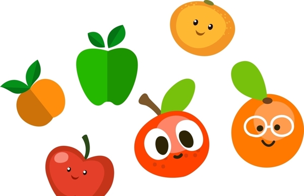 卡通水果表情橙子苹果