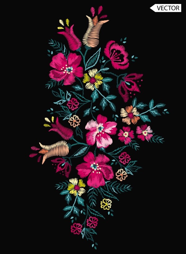 刺繡矢量花卉