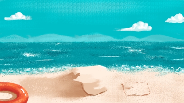 海滩沙滩清新唯美手绘背景设计