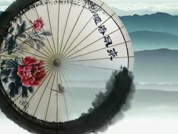 中国风彩色水墨纸伞视频素材