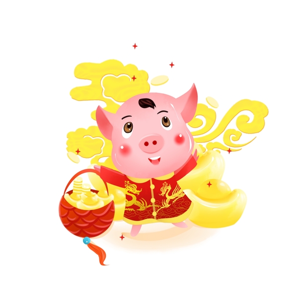 新年立体猪卡通猪IP猪年发财祥云喜庆