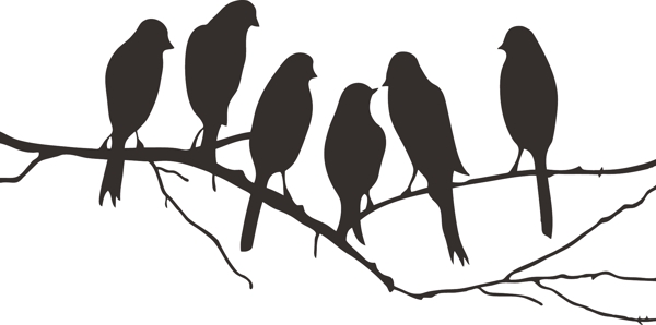 精美的矢量图设计树枝上的六只小鸟