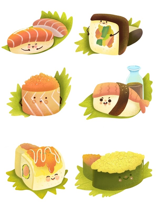 可爱寿司三文鱼鱼籽海苔玉米粒吓人卡通形象
