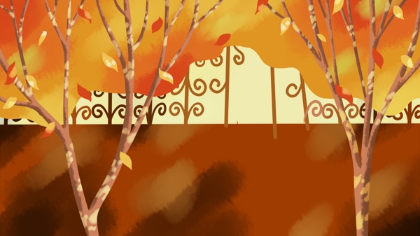 秋天落叶风景质感插画背景