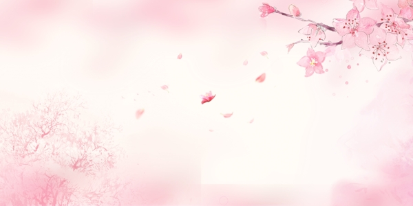 粉色唯美春季桃花海报背景