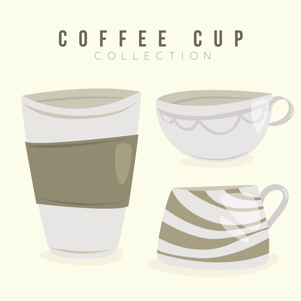 3款白色花纹咖啡杯元素插画
