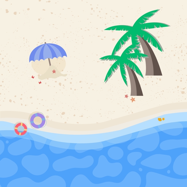 夏日夏至游泳圈椰子树螃蟹海星贝壳沙滩海水