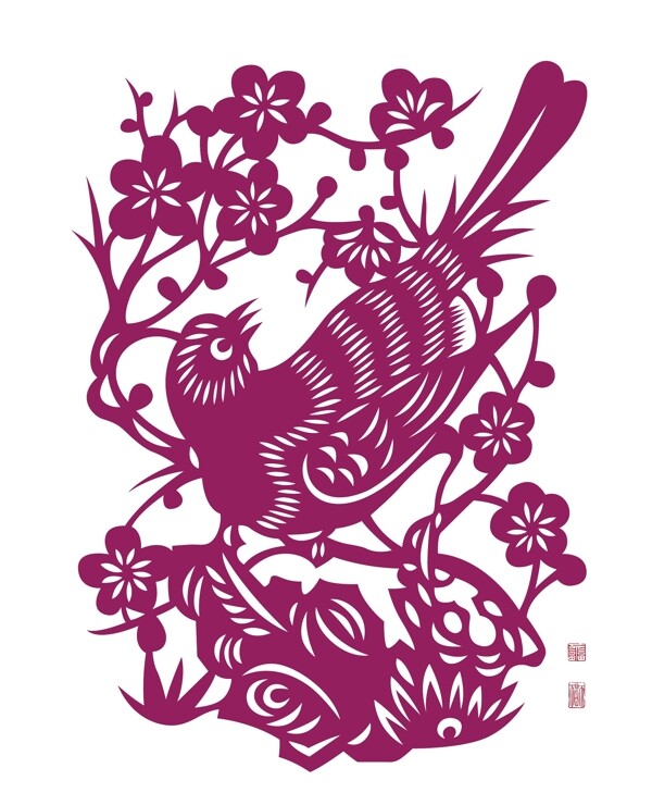 中國傳統(tǒng)剪紙矢量的鳥